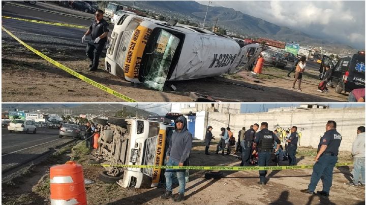 Vuelca combi en Pachuca, deja 14 pasajeros lesionados | VIDEO