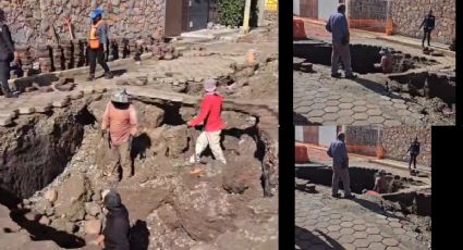 Socavón de 6 metros en Puebla se “traga” calle y se forma cascada | VIDEO