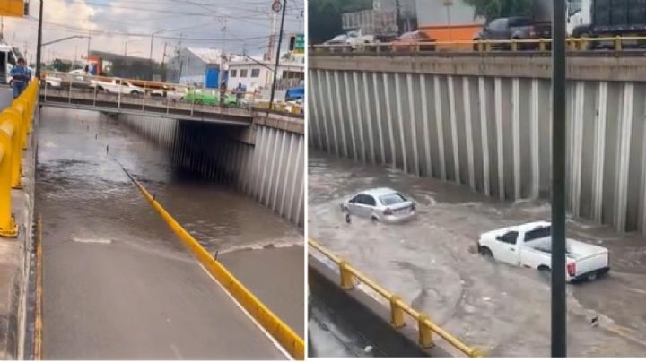 Se inundó el paso a desnivel de Hermanos Aldama en León