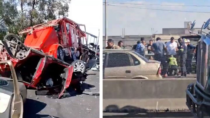 Exterior Mexiquense: Tráiler termina destrozado tras chocar contra muro | VIDEO
