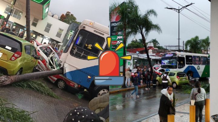 Chofer de taxi queda prensado tras accidente con autobús en Orizaba