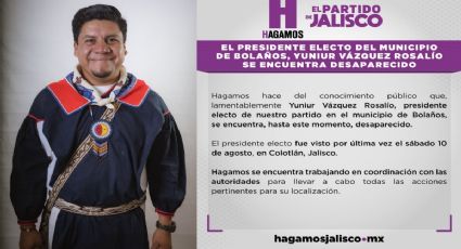 Alcalde electo de Bolaños, Jalisco, es reportado como desaparecido