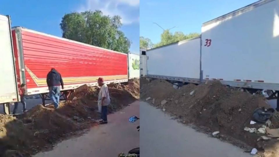 En el lugar se aprecian las cajas de tráiler en medio de la calle, así como a un lado de ellas los montículos de tierra, esto con el fin de impedir el paso de los mismos locatarios del mercado negro hacia las bodegas de la Central de Abastos. 