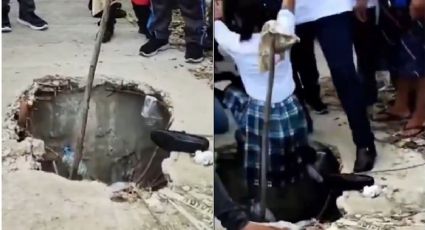 Estudiante cae en coladera sin tapa en Tabasco | VIDEO