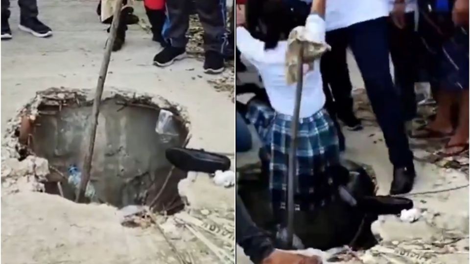 Estudiante cae en coladera sin tapa en Tabasco | VIDEO