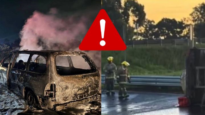 Explota camioneta huachicolera en Epazoyucan, otra vuelca en la Pachuca-Tulancingo