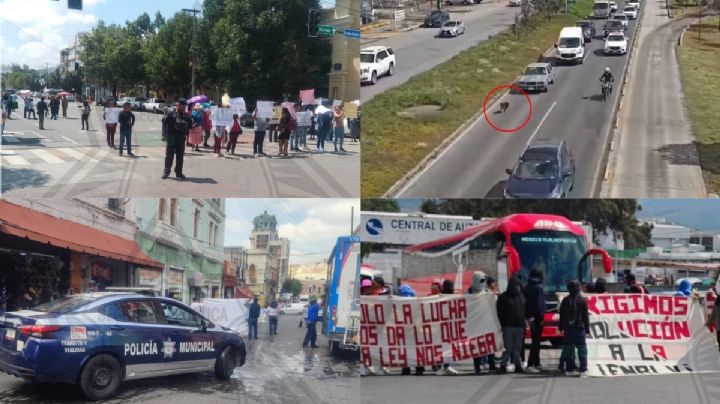 Bloqueos y manifestaciones en Pachuca: Tráfico en Central de Autobuses y zona Centro
