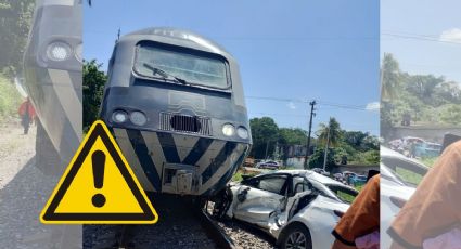 Accidente en el Tren Interoceánico: auto fue arrastrado sobre las vías en el sur de Veracruz