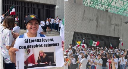 Reciben a ministra Loretta Ortiz con protesta en Congreso de Nuevo León