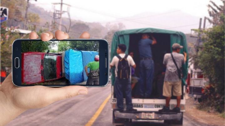 Vuelca camioneta usada como transporte comunitario en Huejutla; hay heridos