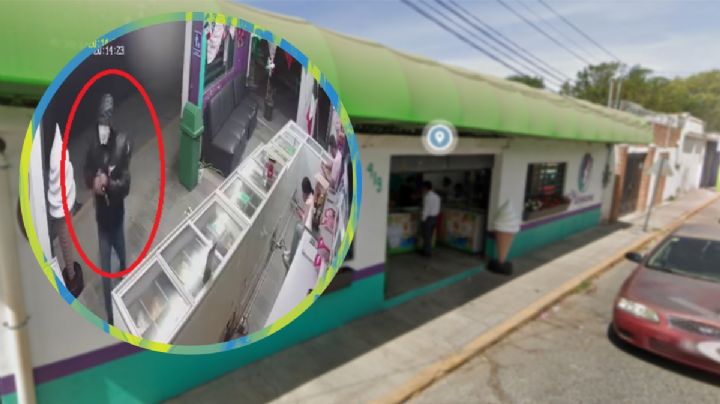 Ladrón finge ser cliente de heladería, pero corta cartucho y roba dinero | VIDEO