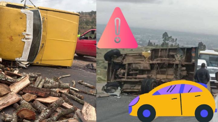 México-Tuxpan: Vuelcan camionetas a la altura de Tulancingo; hay madera regada sobre la vía