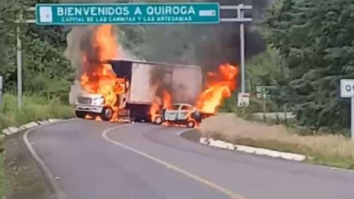 Presuntos grupos criminales bloquean carreteras e incendian vehículos en Michoacán