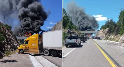 Narcobloqueo en la Mazatlán-Durango: explota un tráiler tras enfrentamiento