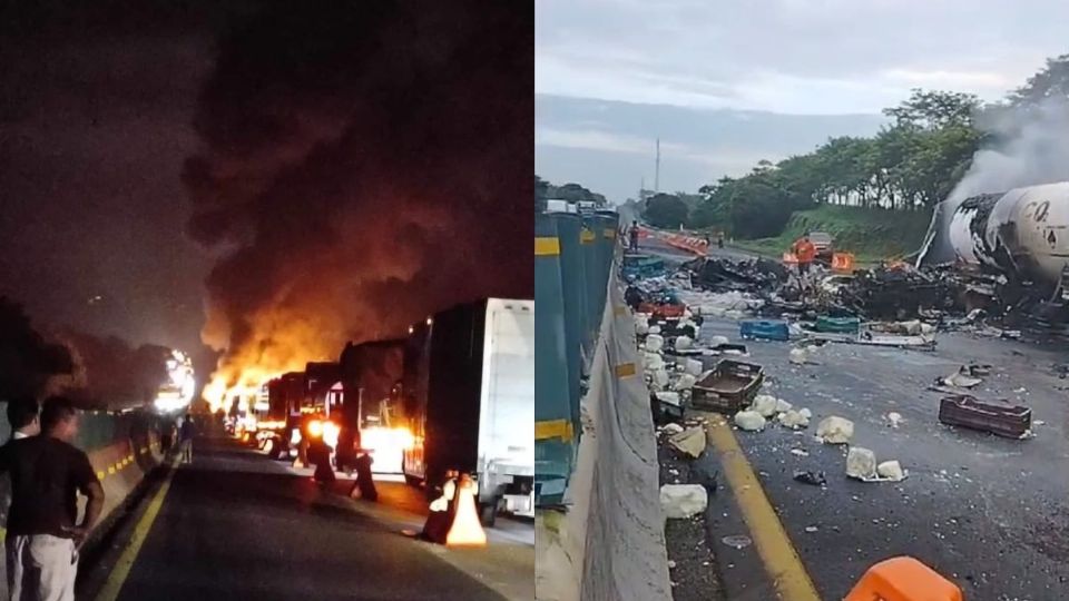 Fuerte accidente en autopista Isla - Acayucan; sin paso tras choque e incendio de unidades