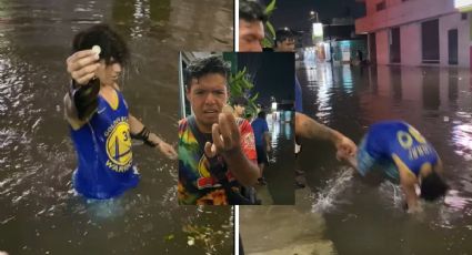 Jarochos imitan a sacamonedas durante inundación en avenida Yáñez de Veracruz