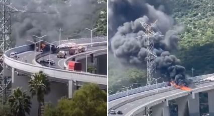 Tráiler provoca accidente y se incendia en la autopista Saltillo-Monterrey; reportan 4 muertos