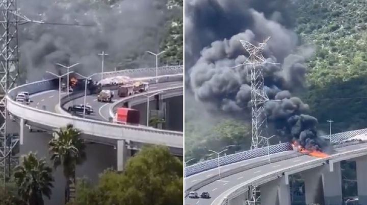 Tráiler provoca accidente y se incendia en la autopista Saltillo-Monterrey; reportan 4 muertos