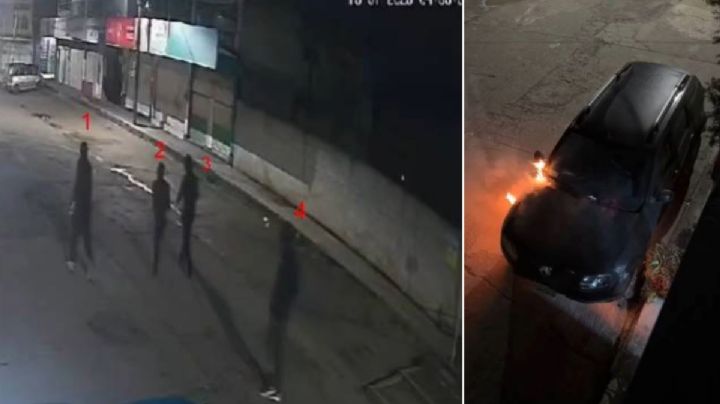 Captan a sujetos incendiando camioneta en colonia de Tulancingo I Video