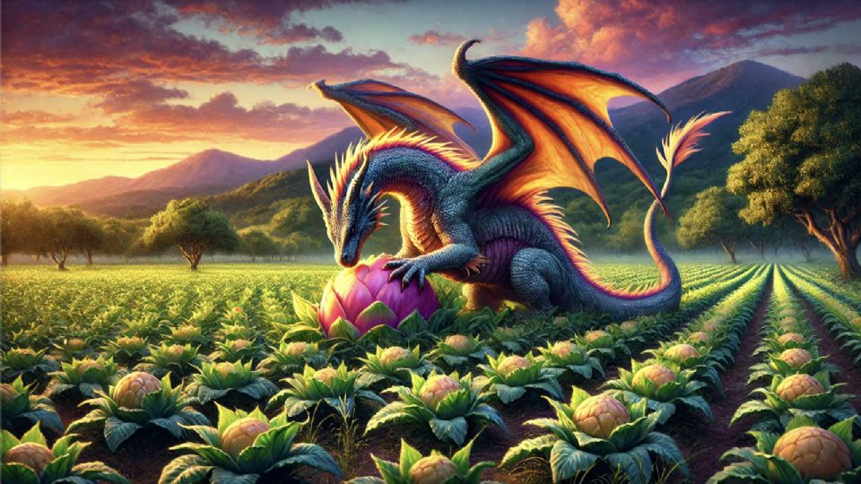 Dragón escondiendo una Pitahaya