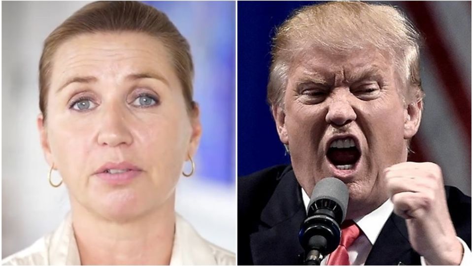 Mette Frederiksen, primera ministra de Dinamarca (izq) y Donald Trump, presidente de EU (der).