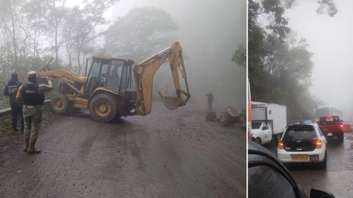 Lluvias dejan derrumbe en carretera de Hidalgo; en la zona laboran militares | FOTOS