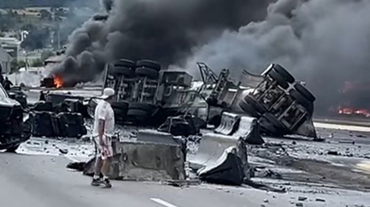 Explota pipa de diésel en la México-Puebla; conductor sufre graves quemaduras