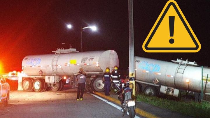 Pipa con doble remolque se sale de la autopista Veracruz-La Antigua; chofer conducía ebrio