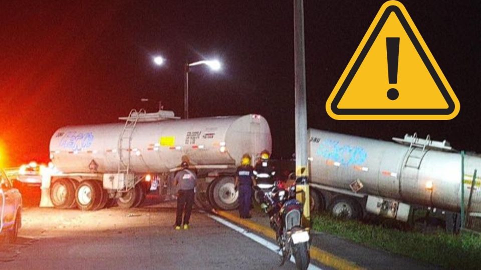 Pipa con doble remolque se sale de la autopista Veracruz-La Antigua; chofer conducía ebrio y desata caos