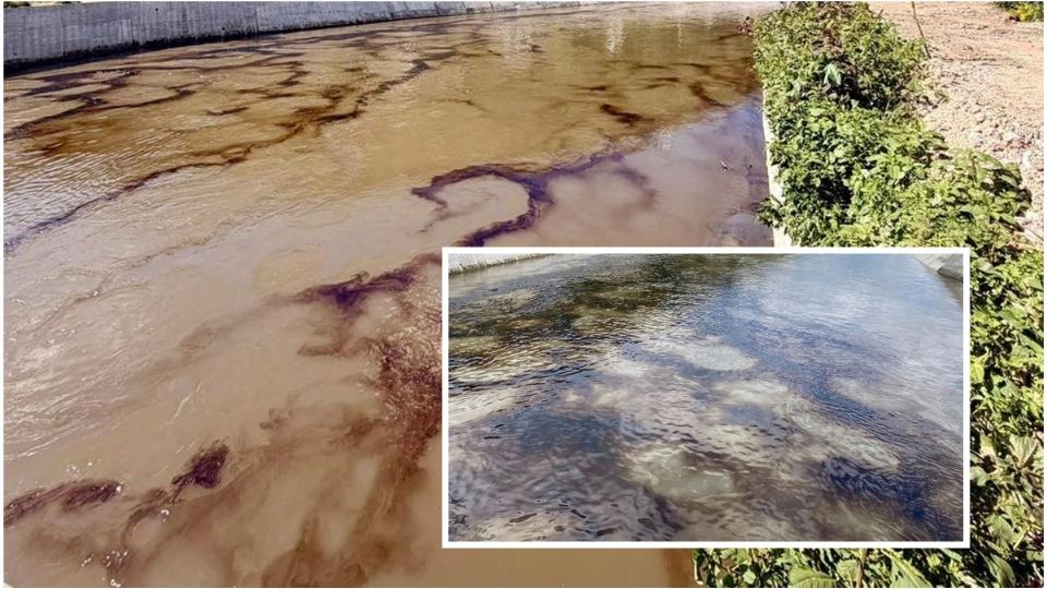 Una enorme mancha negra circulaba por la parte urbana del río Tula