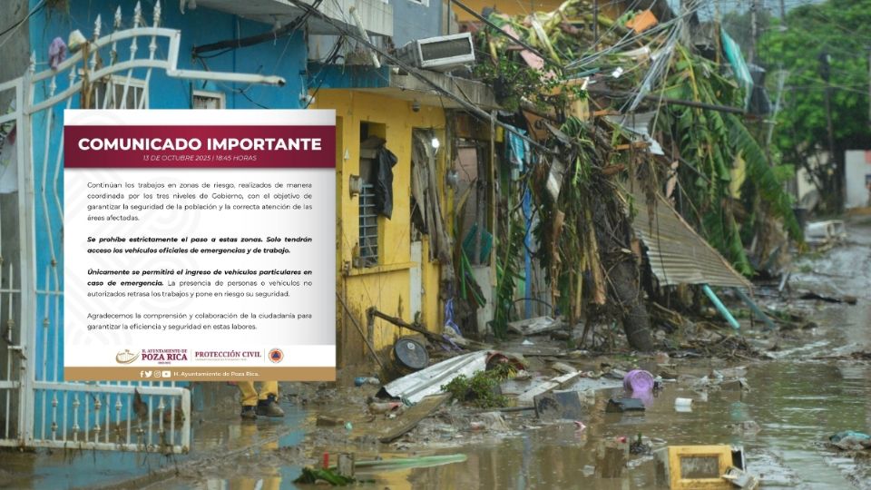 Limitan acceso en Poza Rica: únicamente vehículos oficiales podrán circular en áreas inundadas