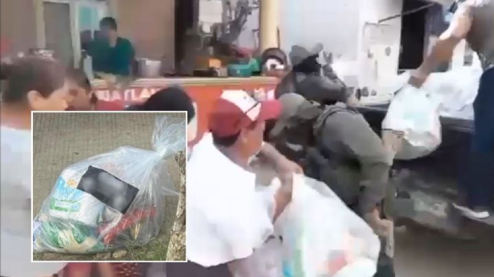 CJNG presuntamente entrega bolsas de despensa en el municipio Tihuatlán, Veracruz
