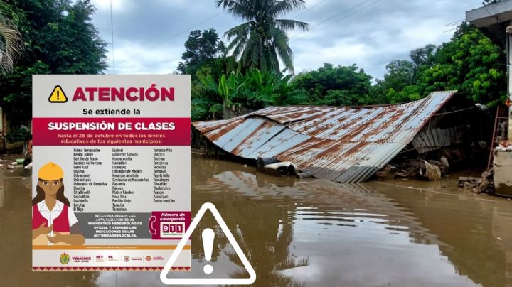 Extienden suspensión de clases en 43 municipios del norte de Veracruz hasta el 25 de octubre