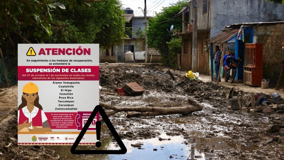 SEV reduce a 8 los municipios con suspensión de clases en Veracruz tras inundaciones