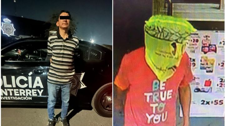 Detienen en Monterrey a un hombre que asaltaba un OXXO con una bolsa de plástico en la cabeza