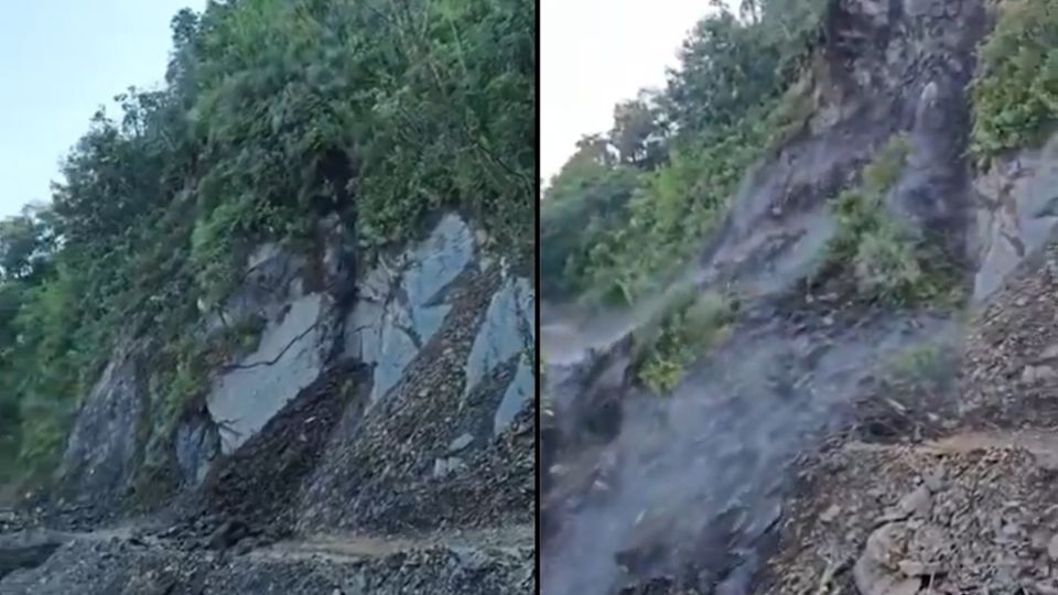 Maestros quedaron varados en el camino bloqueado por la tierra, las rocas y las ramas de árboles