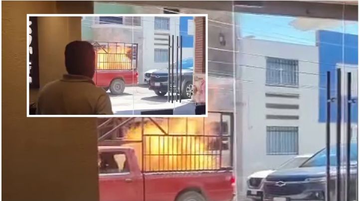 Camioneta comienza a incendiarse repentinamente en Pachuca; conductor lesionado | VIDEO