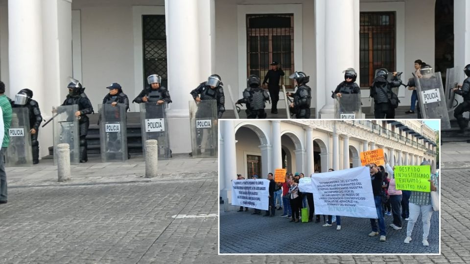 Granaderos desalojan a extrabajadores del Seguro Popular en el Centro de Xalapa; esto pedían