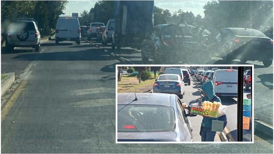 Para hacer ameno el tráfico, vendedores de papitas ofrecen botanas a conductores