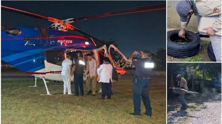 En helicóptero desde Huejutla trasladan a paciente grave con dengue