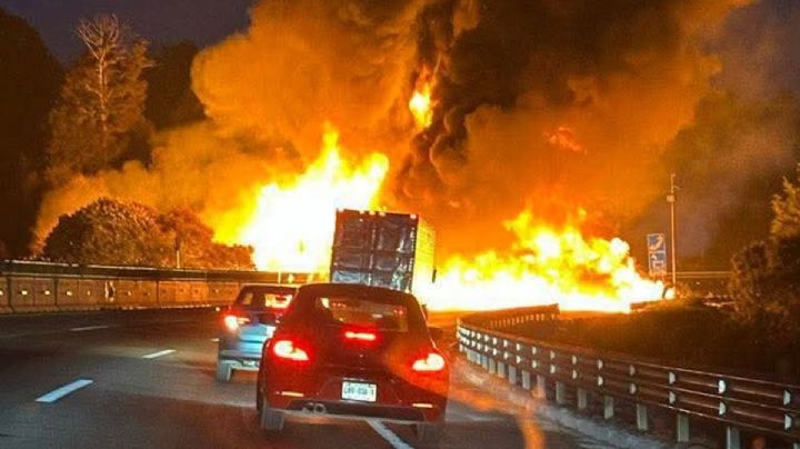 Cierran la México-Puebla por incendio de pipa con combustible | VIDEOS