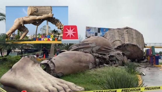 Monumento a El Colotero colapsa en Álamo, al norte de Veracruz; Nahle anuncia reconstrucción
