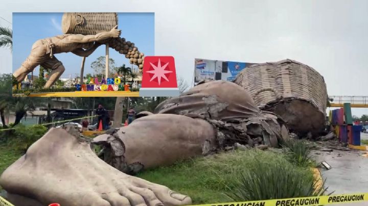 Monumento a El Colotero colapsa en Álamo, al norte de Veracruz; Nahle anuncia reconstrucción