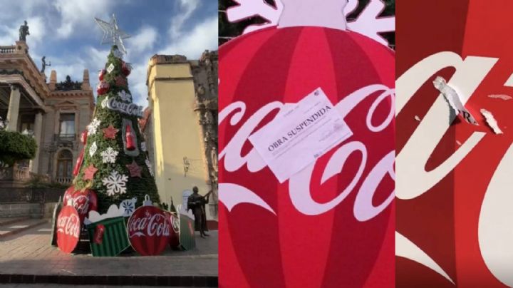 Guanajuato: INAH clausura enorme árbol de Navidad Coca Cola y arrancan los sellos