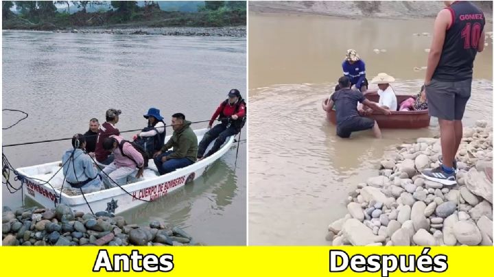 Pobladores de Huautla cruzan un río en una tina porque siguen sin puente | VIDEO