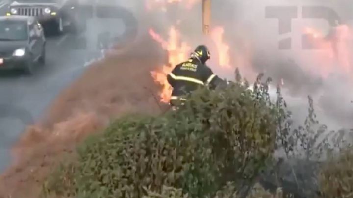Se registra incendio de pastizal en camellón en la Gustavo A. Madero; debajo hay ductos de Pemex