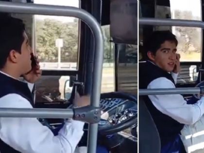 Chofer de autobús Tizayuca usa el celular mientras maneja I Video
