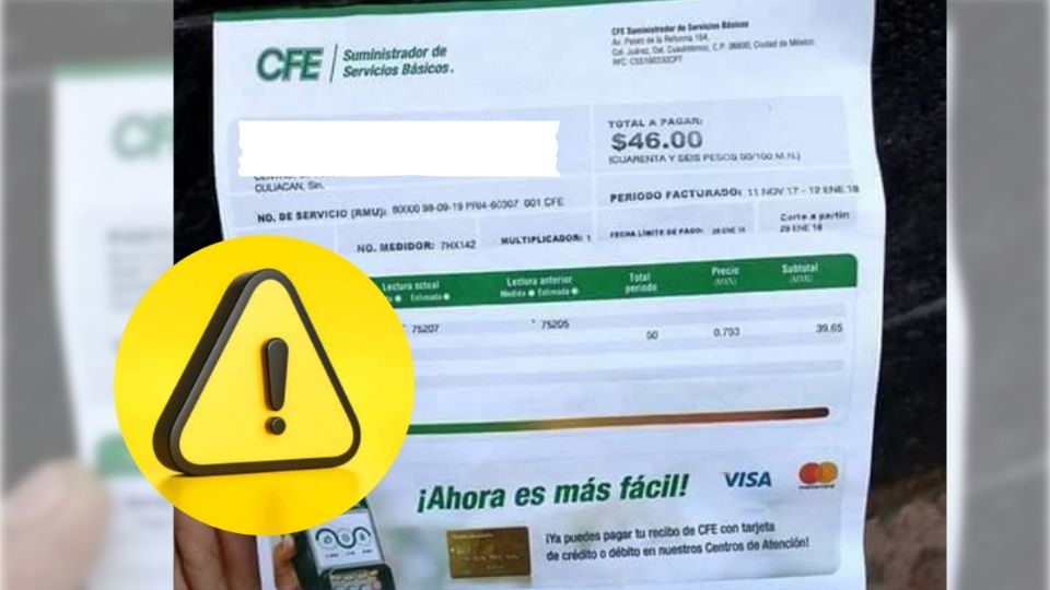 El recibo de luz de la CFE se emite de forma bimestral