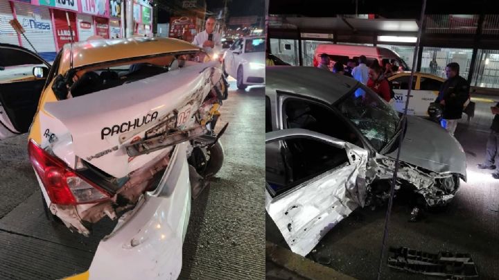 Taxi destrozado y 2 personas lesionadas, el saldo de un accidente en Pachuca