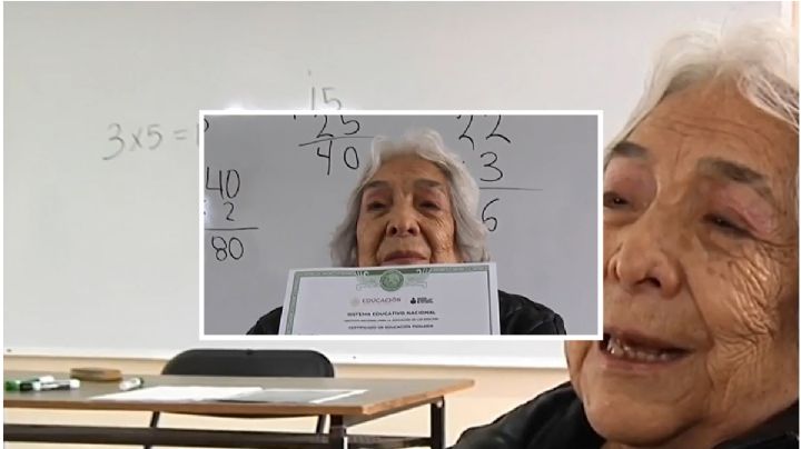 María Leonila tiene 95 años y se graduó de la primaria en Hidalgo, va por la secundaria; así su historia